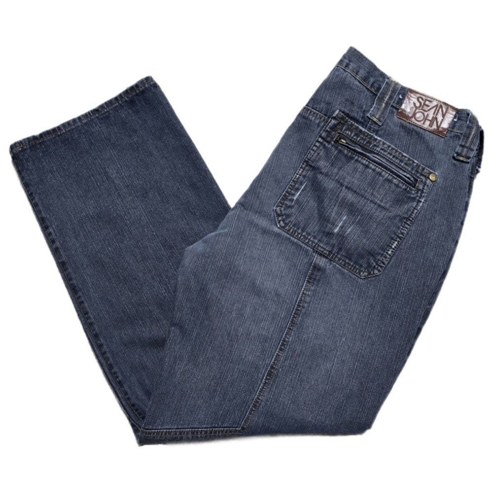 VTG‎ Sean John Baggy Jeans Mens 42x34 8 Pocket Blue Skater Grunge Wide Leg Y2K